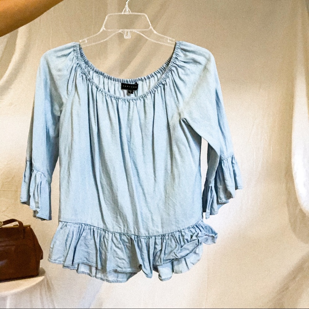 Sanctuary Chambray off the shoulder top